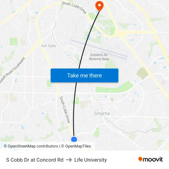 S Cobb Dr at Concord Rd to Life University map