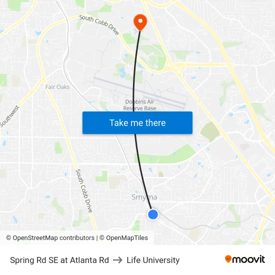 Spring Rd SE at Atlanta Rd to Life University map