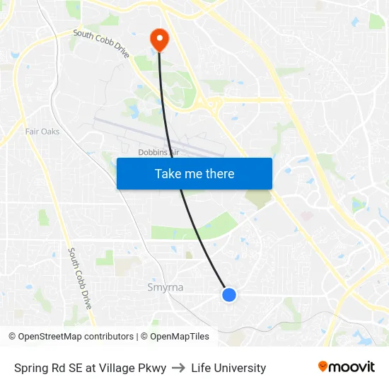 Spring Rd SE at Village Pkwy to Life University map