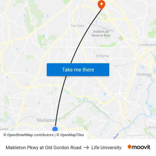 Mableton Pkwy at Old Gordon Road to Life University map