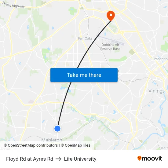 Floyd Rd at Ayres Rd to Life University map