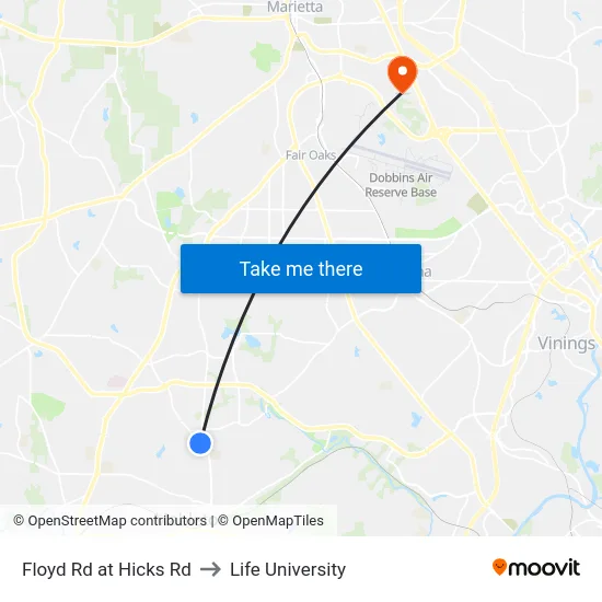Floyd Rd at Hicks Rd to Life University map