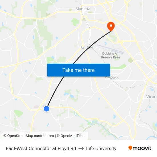 East-West Connector at Floyd Rd to Life University map