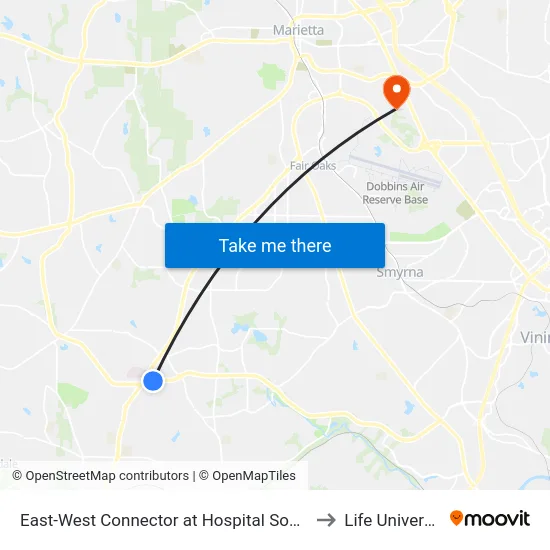 East-West Connector at Hospital South Dr to Life University map