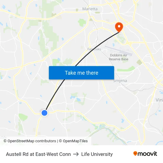 Austell Rd at East-West Conn to Life University map