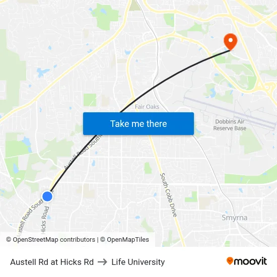 Austell Rd at Hicks Rd to Life University map