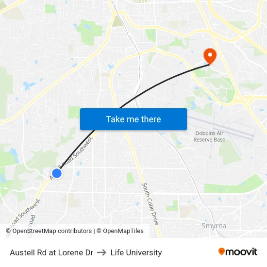 Austell Rd at Lorene Dr to Life University map