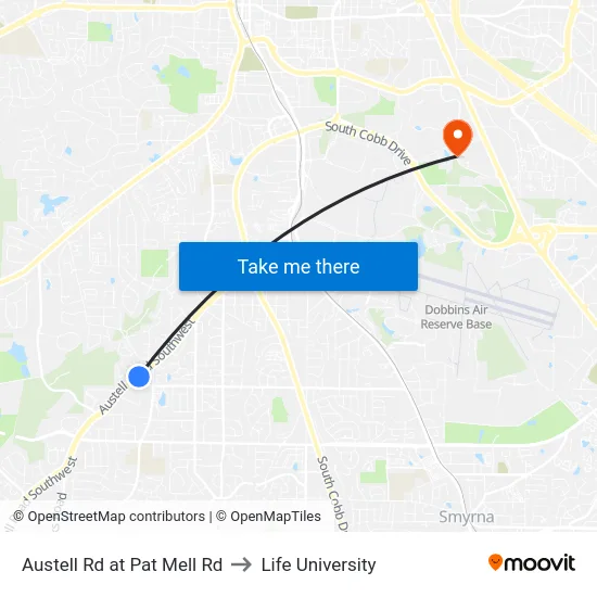 Austell Rd at Pat Mell Rd to Life University map
