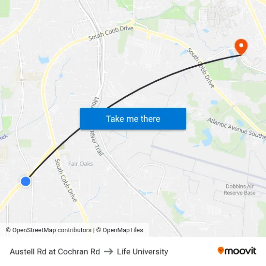 Austell Rd at Cochran Rd to Life University map