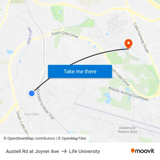 Austell Rd at Joyner Ave to Life University map