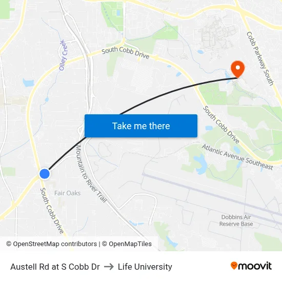 Austell Rd at S Cobb Dr to Life University map