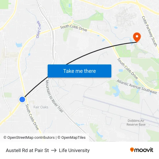 Austell Rd at Pair St to Life University map