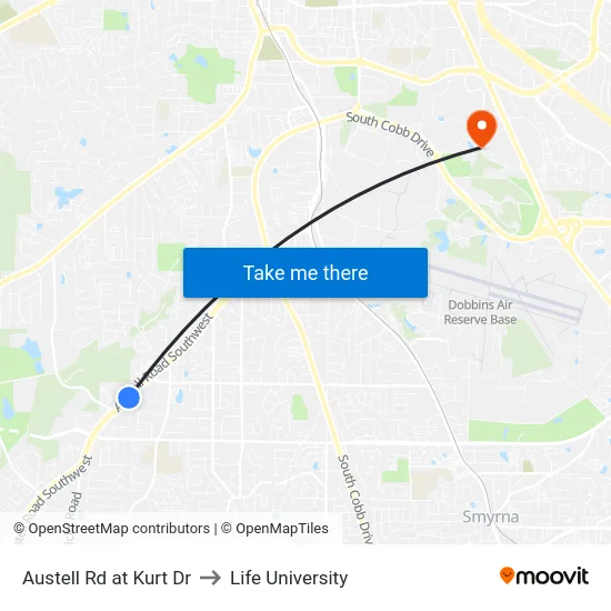 Austell Rd at Kurt Dr to Life University map