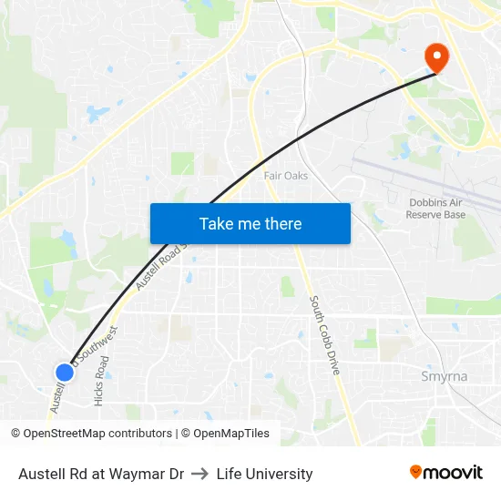 Austell Rd at Waymar Dr to Life University map