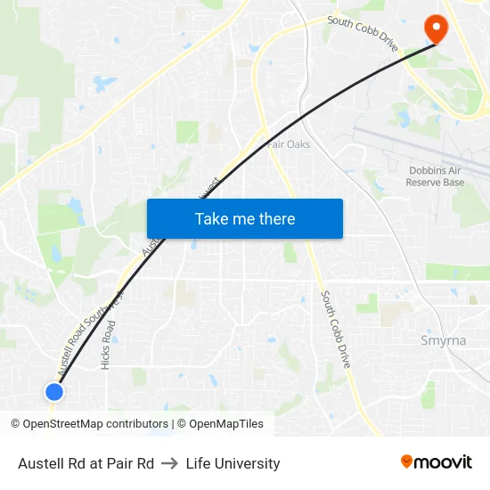 Austell Rd at Pair Rd to Life University map