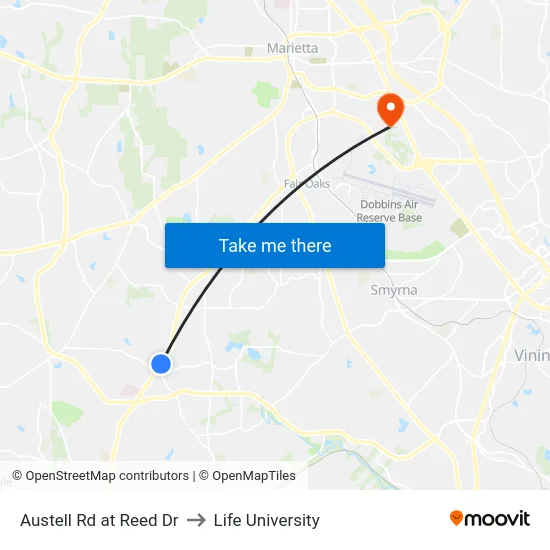 Austell Rd at Reed Dr to Life University map