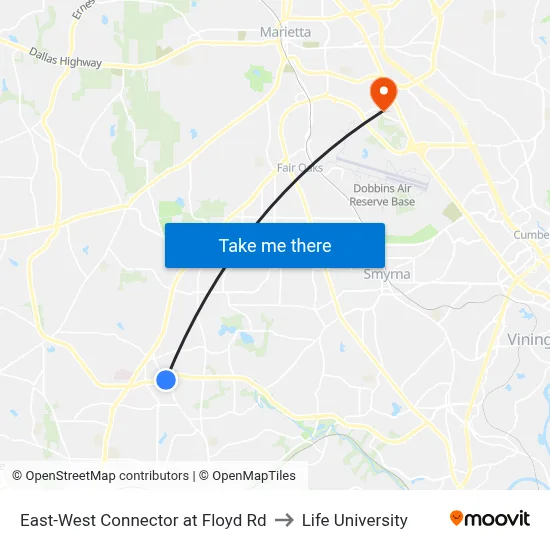 East-West Connector at Floyd Rd to Life University map