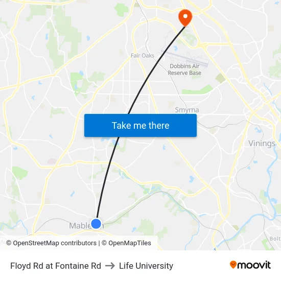 Floyd Rd at Fontaine Rd to Life University map
