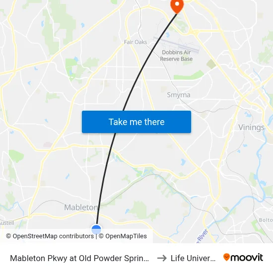 Mableton Pkwy at Old Powder Springs Rd to Life University map