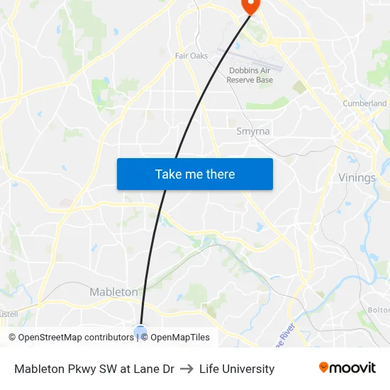 Mableton Pkwy SW at Lane Dr to Life University map