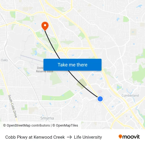 Cobb Pkwy at Kenwood Creek to Life University map
