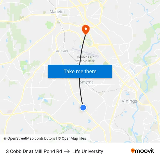 S Cobb Dr at Mill Pond Rd to Life University map