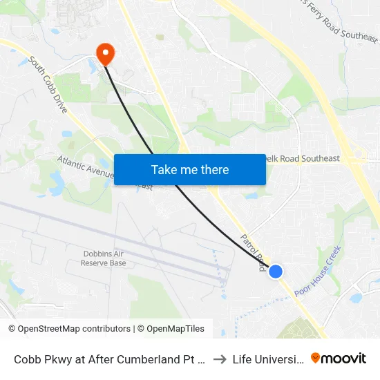 Cobb Pkwy at After Cumberland Pt Dr to Life University map