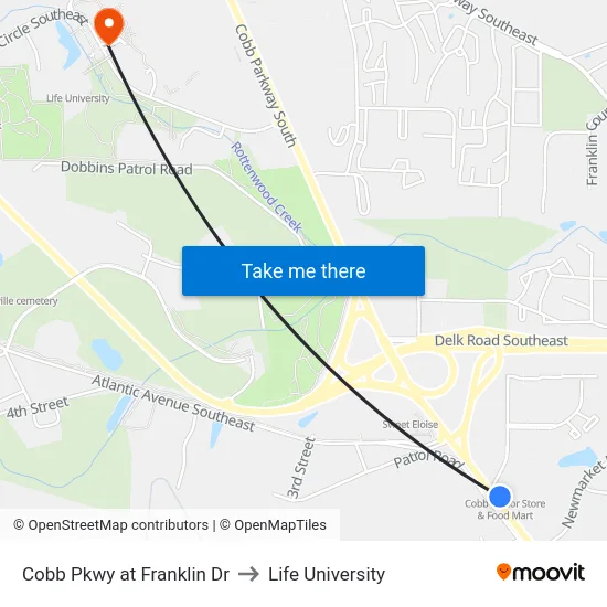 Cobb Pkwy at Franklin Dr to Life University map