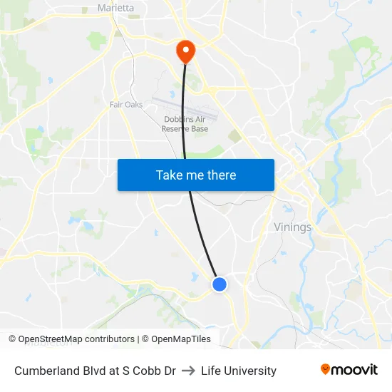 Cumberland Blvd at S Cobb Dr to Life University map