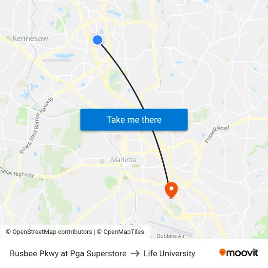 Busbee Pkwy at Pga Superstore to Life University map