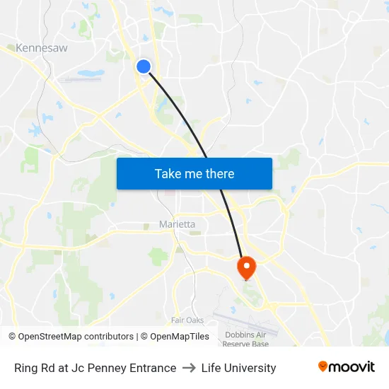 Ring Rd at Jc Penney Entrance to Life University map