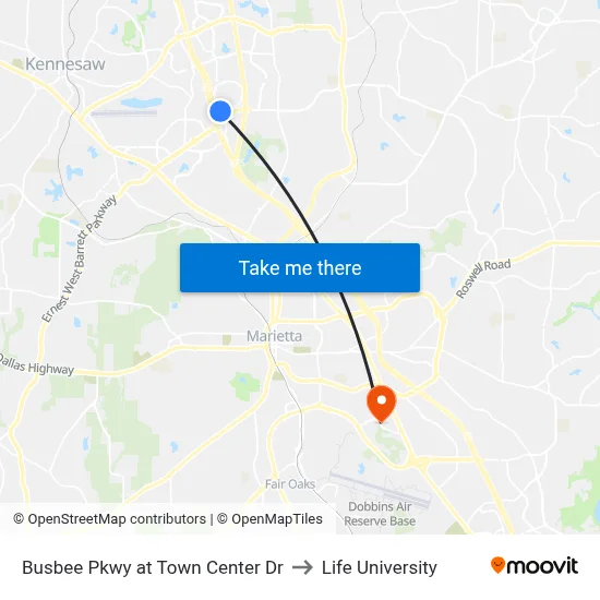 Busbee Pkwy at Town Center Dr to Life University map