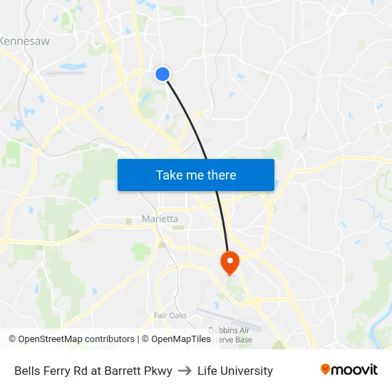 Bells Ferry Rd at Barrett Pkwy to Life University map