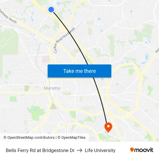 Bells Ferry Rd at Bridgestone Dr to Life University map