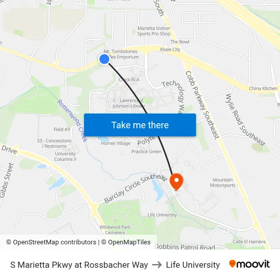 S Marietta Pkwy at Rossbacher Way to Life University map