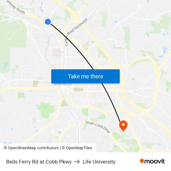 Bells Ferry Rd at Cobb Pkwy to Life University map