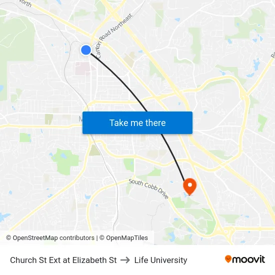 Church St Ext at Elizabeth St to Life University map