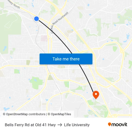 Bells Ferry Rd at Old 41 Hwy to Life University map