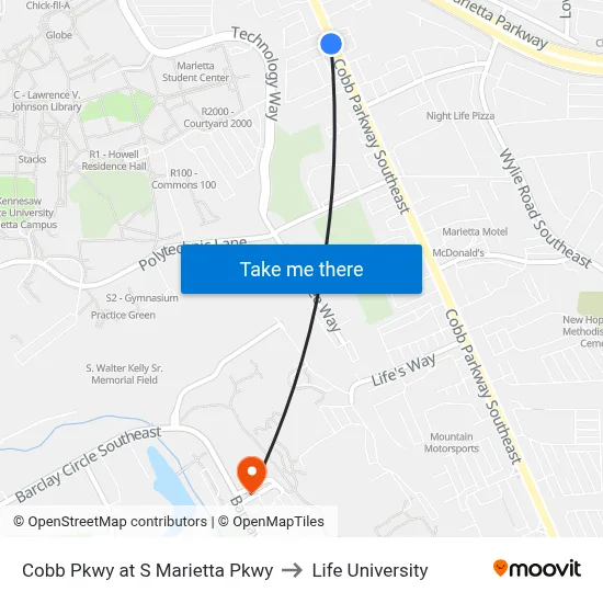 Cobb Pkwy at S Marietta Pkwy to Life University map