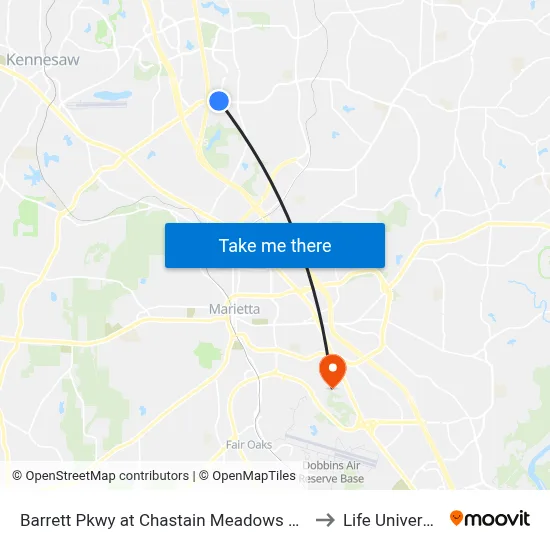 Barrett Pkwy at Chastain Meadows Pkwy to Life University map