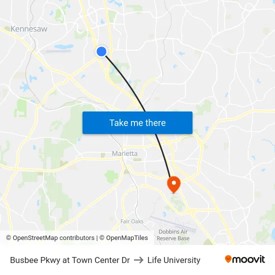 Busbee Pkwy at Town Center Dr to Life University map