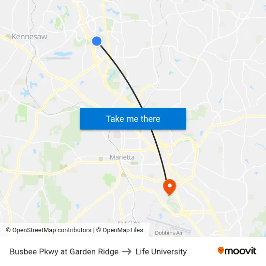 Busbee Pkwy at Garden Ridge to Life University map