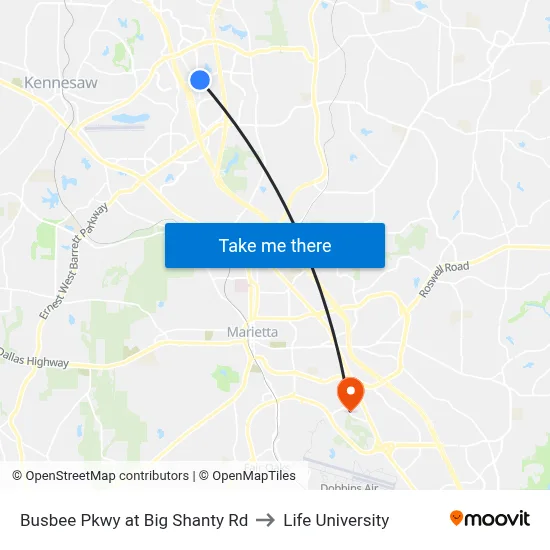Busbee Pkwy at Big Shanty Rd to Life University map