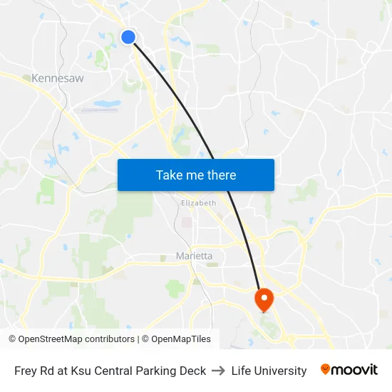 Frey Rd at Ksu Central Parking Deck to Life University map