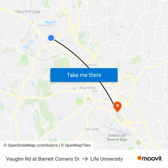 Vaughn Rd at Barrett Corners Dr to Life University map