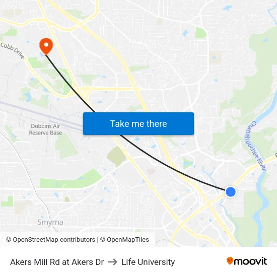 Akers Mill Rd at Akers Dr to Life University map