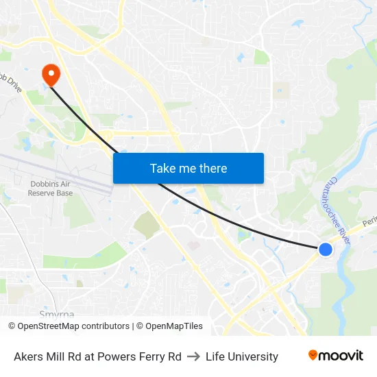 Akers Mill Rd at Powers Ferry Rd to Life University map