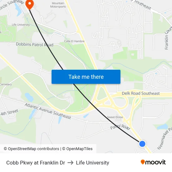 Cobb Pkwy at Franklin Dr to Life University map