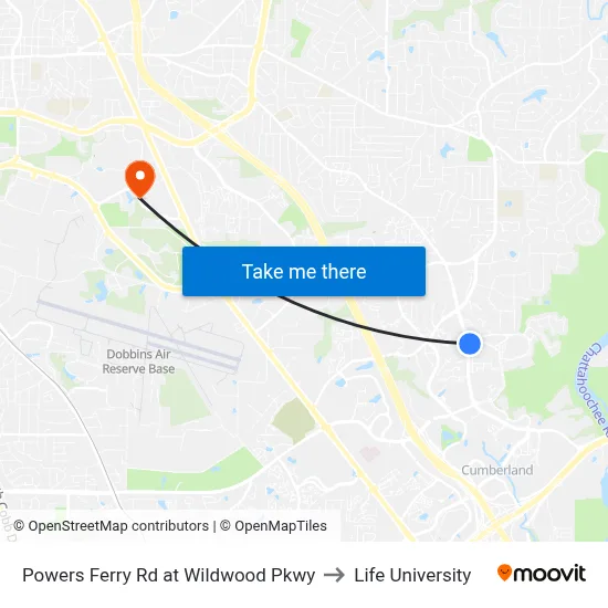 Powers Ferry Rd at Wildwood Pkwy to Life University map