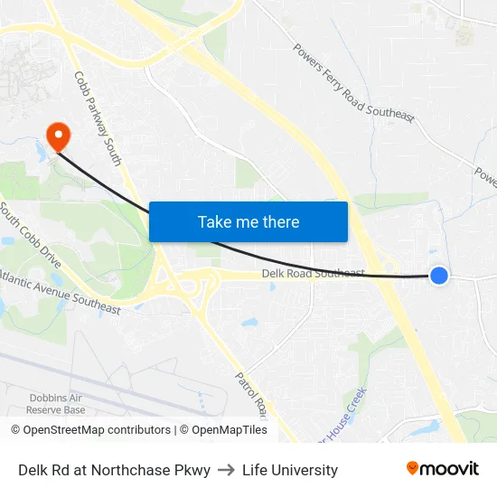 Delk Rd at Northchase Pkwy to Life University map